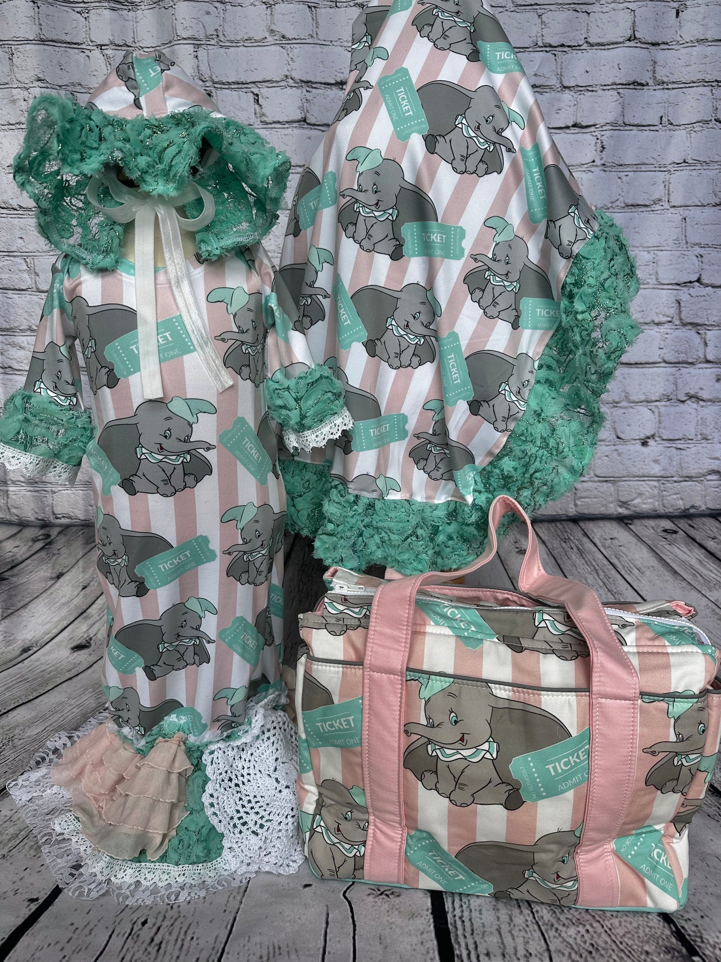 READY TO SHIP- SALE-gown set and diaper bag
