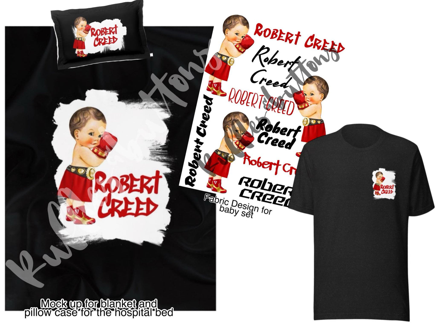 Reserved- 2 robes and 2 dad shirts to match sets, wipes case