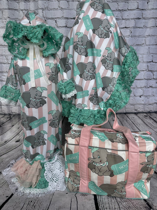 READY TO SHIP- gown set and diaper bag