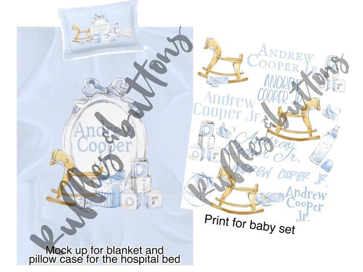 Reserved- gown set, robe, hospital bedding, delivery gown, swaddle set, Andrew Cooper