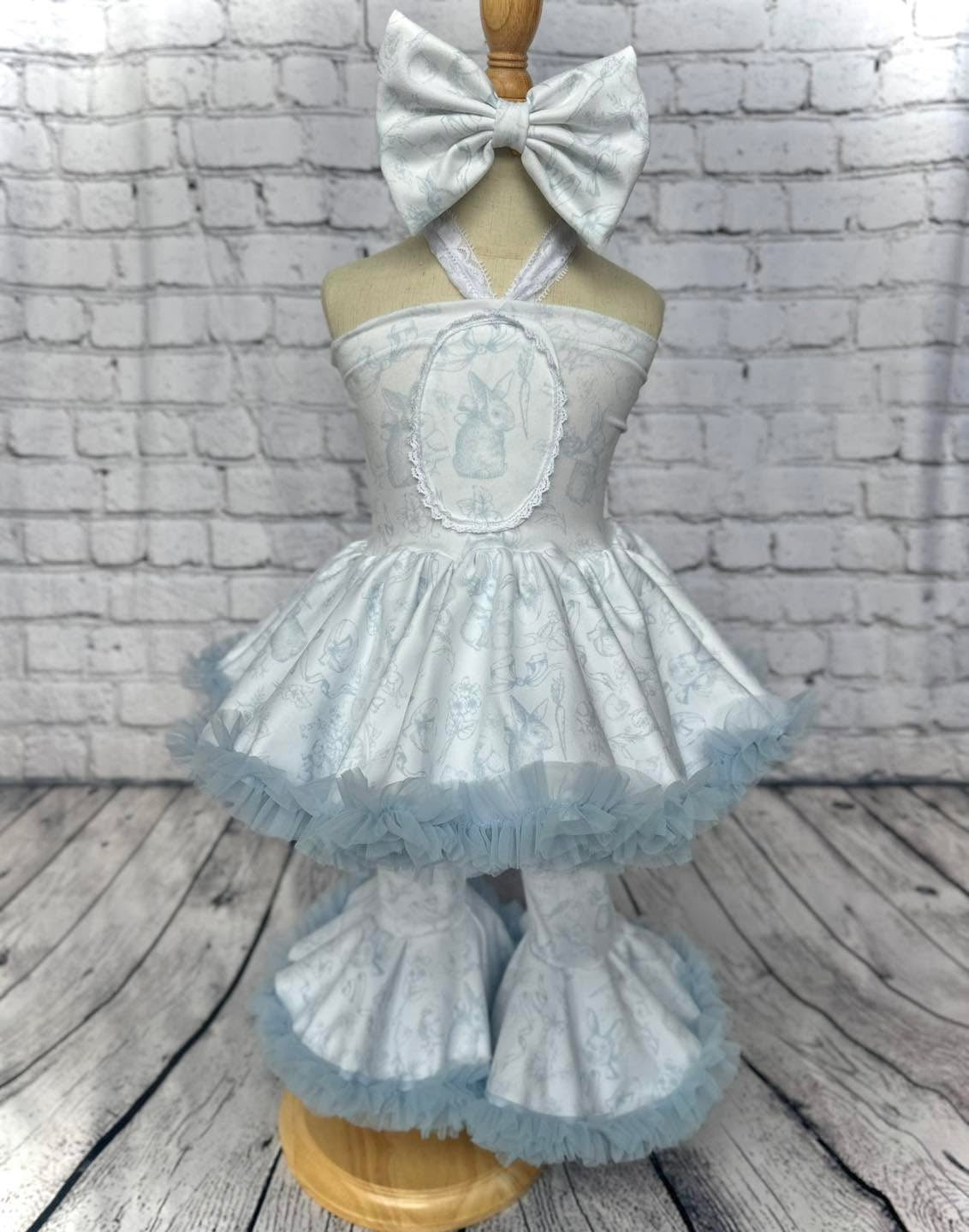 Custom designed bunny toile bell bottom set
