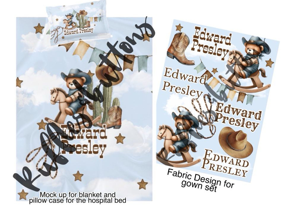 Reserved- gown set, robe and hospital bedding Edward Presley