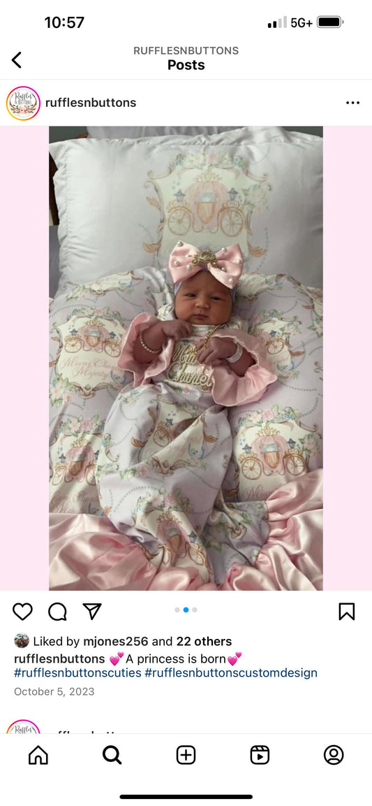 Reserved- 2 gown sets, swaddle set and milestone blanket